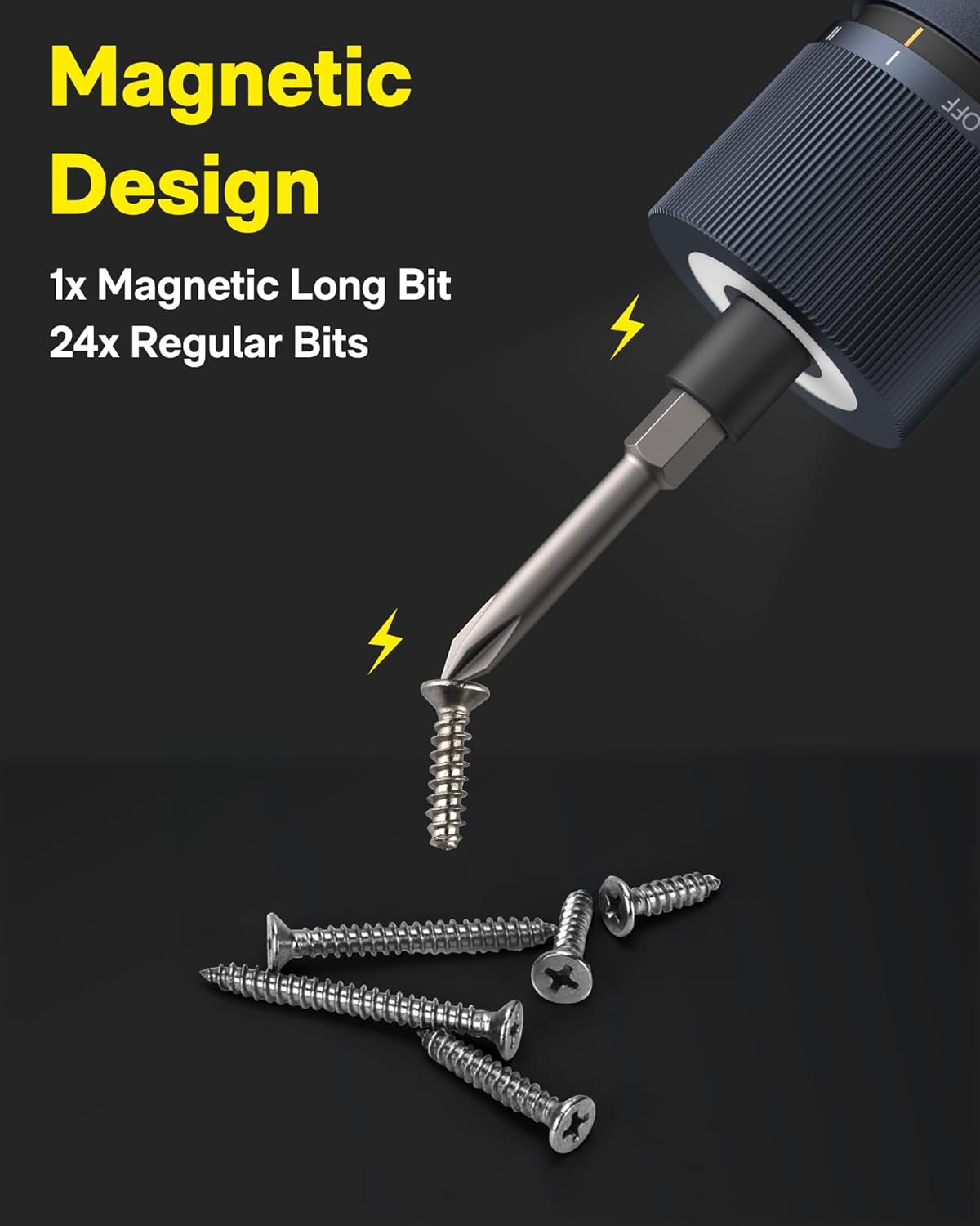 HOTO 25-Piece Upgraded Electric Screwdriver Kit, 1/4'' Hex, Magnetic Lid, 1500mAh Rechargeable Cordless Screwdriver, LED Light, Ideal for Furniture Assembly, Home Repair & Garage Projects